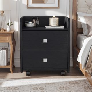 Sunvega Black Wengue Finish Nightstand with Two Drawers and Metal Handle