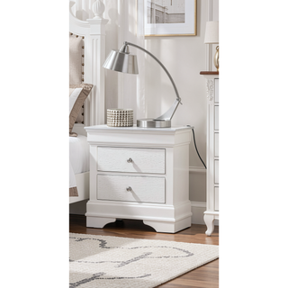 Sunvega Crystal Embellished Contemporary Nightstand with Textured Drawers and Tapered Base