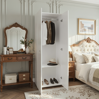 Sunvega Two Door Closet System with Fixed Shelves for Bedroom and Laundry Room Organization
