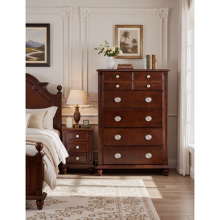 Sunvega Cappuccino Night Stand with Carved Trim and Nickle Hardware