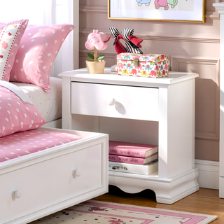 Sunvega Transitional White Solid Wood Nightstand with Drawer and Storage Shelves