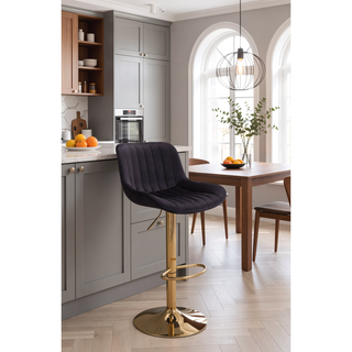 Sunvega Adjustable Velvet Swivel Bar Stool with Chrome Base and Golden Legs, Set of 2