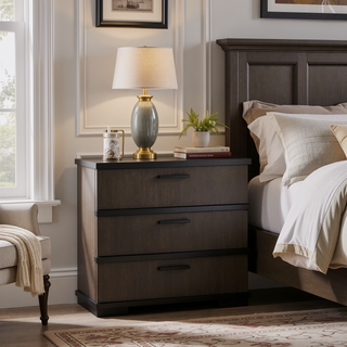 Sunvega Brown Black Finish 2-Drawers Nightstand Modern Industrial Bedroom Furniture