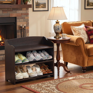 Sunvega Red Cocoa Entryway Shoe Bench with Nine Open Shelves for 18 Pairs