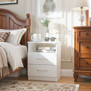 Sunvega Nightstand with Two Drawers and One Open Shelf for Bedroom Storage