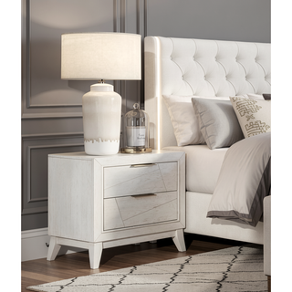 Sunvega Antique White Finish Nightstand with 2 Dovetail Drawers for Bedroom