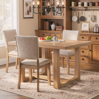 Sunvega Transitional Natural Tone Rubberwood Dining Table with Trestle Base