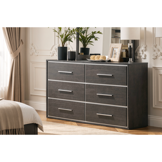 Sunvega Contemporary Dark Gray Nightstand with Two Drawers and Chrome Accents