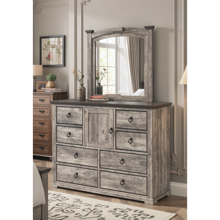 Sunvega Contemporary Rustic Gray Two-Tone Finish Nightstand with Two Drawers and Metal Knobs