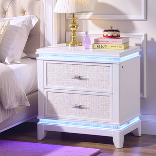 Sunvega Modern 2-Drawer LED Nightstand with Mirror Front for Bedroom Storage