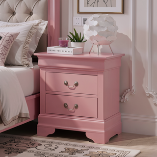 Sunvega Traditional Nightstand in Charming Pink for No Assembly Required