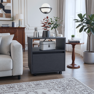 Sunvega Modern White Nightstand with Drawer and Casters for Bedroom Living Room