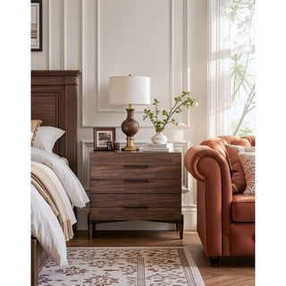 Sunvega Walnut Finish Five Drawer Chest with Antique Bronze Hardware and Metal X Base