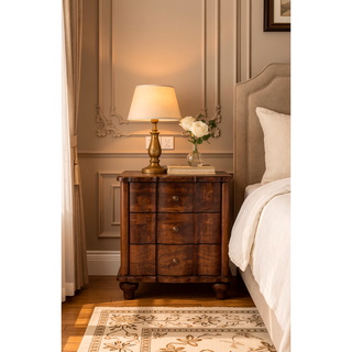 Sunvega Handcrafted Solid Mango Wood Valencia Bedside with 3 Drawers in Warm Roasted Almond Tone
