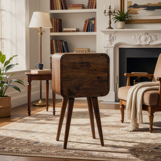 Sunvega Grey Washed Solid Mango Wood Nightstand with 2 Drawers and Nordic Legs