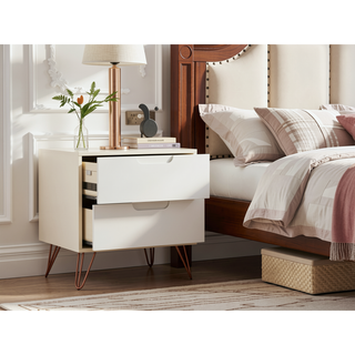 Sunvega Mid-Century Modern Nightstand with Spacious Drawers and Metal Legs