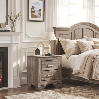 Sunvega Washed Taupe 2-Drawer Rectangular Nightstand with Sturdy Wooden Frame