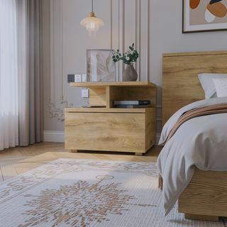 Sunvega Macadamia 2-Tier Shelf Floating Nightstand with Wall-Mount for Bedroom Storage