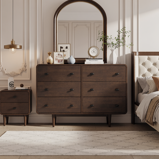 Sunvega Mid-Century Modern Solid Wood Dresser with Tapered Legs