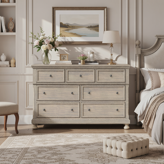Sunvega Antique Gray Transitional Design Seven Drawer Dresser Top Seller