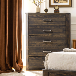Sunvega Rustic Walnut Finish 5-Drawer Chest with Ample Storage Space