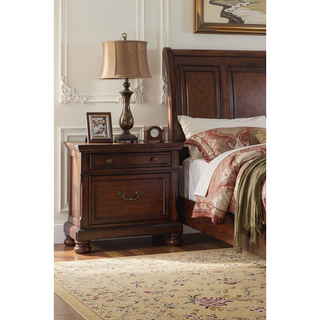 Sunvega Cherry Finish Nightstand with Drawers for Bedroom Storage Space