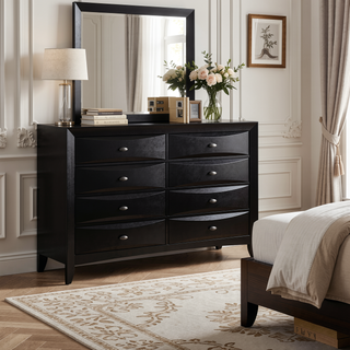 Sunvega Lucille Black Nightstand with Spacious Drawers and Chambered Fronts