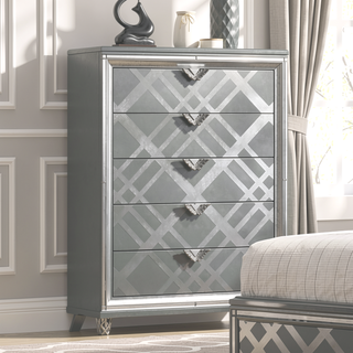 Sunvega Contemporary Silver Chest with Acrylic Legs and Embossed Art Deco Pattern