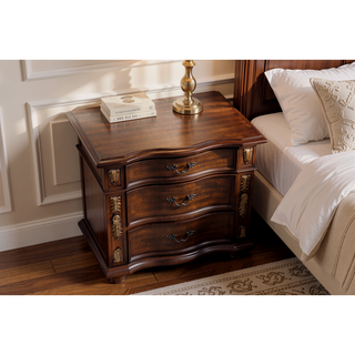 Sunvega Cherry Nightstand with Three Easy Glide Drawers and Velvet Lining