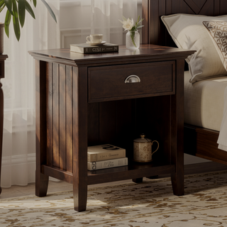 Sunvega Dark Brunette Brown Solid Wood Transitional Bedside Table with Drawer