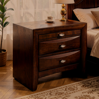 Sunvega Modern Black Nightstand with Two Storage Drawers and Pull Out Tray