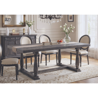 Sunvega Weathered Gray Oak Finish Dining Table with Sturdy Trestle Base and Turned Posts
