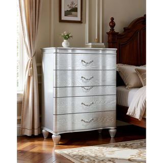 Sunvega Silver Landmark Traditional Style 5-Drawer Chest With Metal Pulls