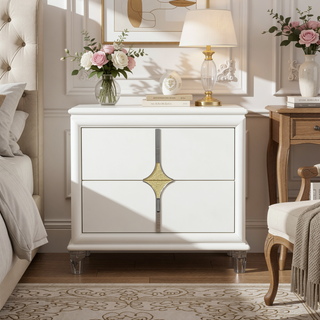 Sunvega Gold Accented Nightstand with Spacious Drawers and Acrylic Front Legs