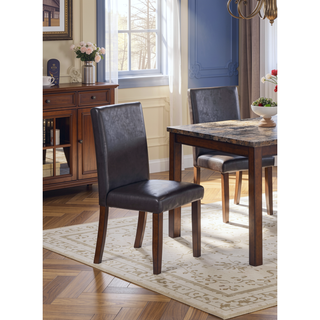 Sunvega Espresso Brown Finish Faux Marble Top Dining Table with 4 Cushioned Chairs