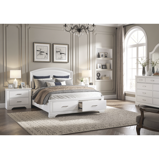 Sunvega White Finish Sleek Design Nightstand with Two Storage Drawers Transitional Style
