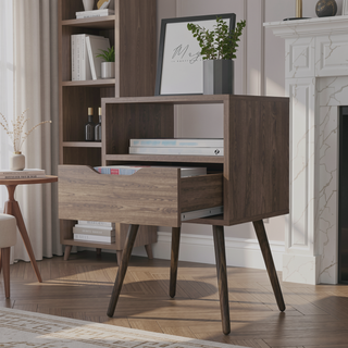 Sunvega Allie Nightstand with Superior Top One Drawer and Open Shelf