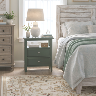 Sunvega Weston Midnight Blue 2-Drawer Nightstand with Nickel Knobs and Open Shelf