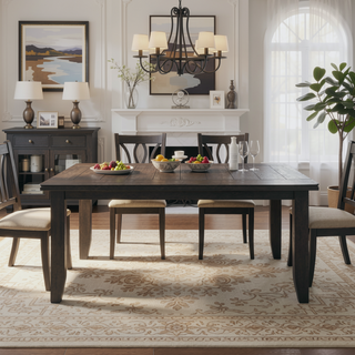 Sunvega Dark Grey Rectangular Plank Top Dining Table in Modern Rubberwood Design