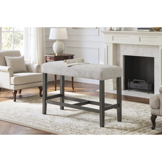 Sunvega Light Gray Fabric Upholstered Counter Height Bench with Wooden Footrest