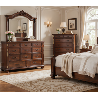 Sunvega Cherry Nightstand with Three Easy Glide Drawers and Velvet Lining