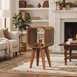 Sunvega Ultra-Compact Solid Mango Wood Minimalist Oak-ish Bedside Table