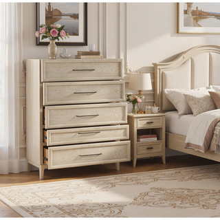 Sunvega Light Brown Finish Contemporary Style 2-Drawer Bedside Table with Ball Bearing Glides