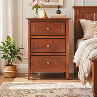 Sunvega Transitional Oak Nightstand With Three Drawers For Bedroom