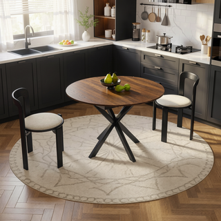 Sunvega Modern Round Dining Table with Marble Top and Adjustable Length