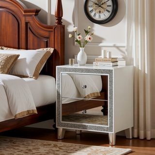 Sunvega Champagne Finish 2-Drawer Nightstand with Mirrored Accents and Felt Lined Top