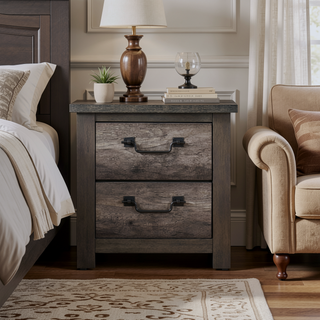Sunvega Gray Finish 2-Drawers Storage Nightstand with Metal Glides and Drop Handles