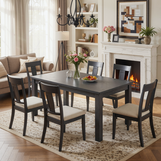 Sunvega Transitional Natural Tone Rubberwood Dining Table with Trestle Base