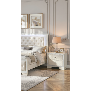 Sunvega Modern Grey Wooden Nightstand with 2 Drawers and Unique Handles