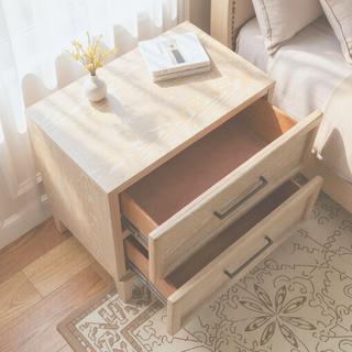 Sunvega Light Brown Finish Contemporary Style 2-Drawer Bedside Table with Ball Bearing Glides
